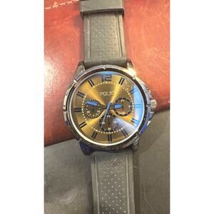 Men's 50mm Gun Metal Tone Folio Watch, Multifunction Look, Poly Band